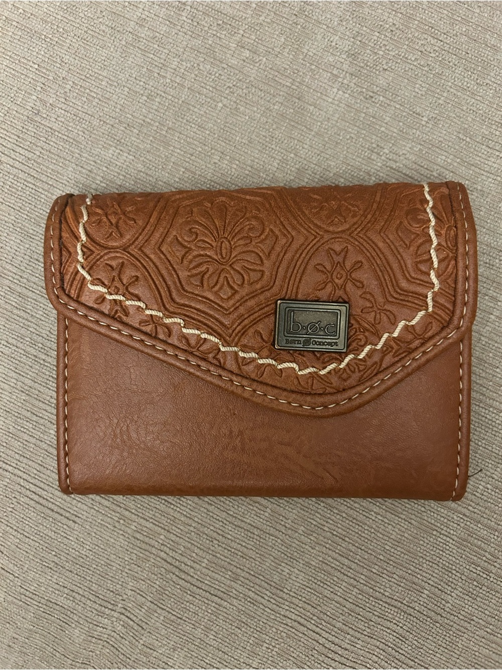 b.o.c. Embossed Floral Trifold Wallet in Chestnut
